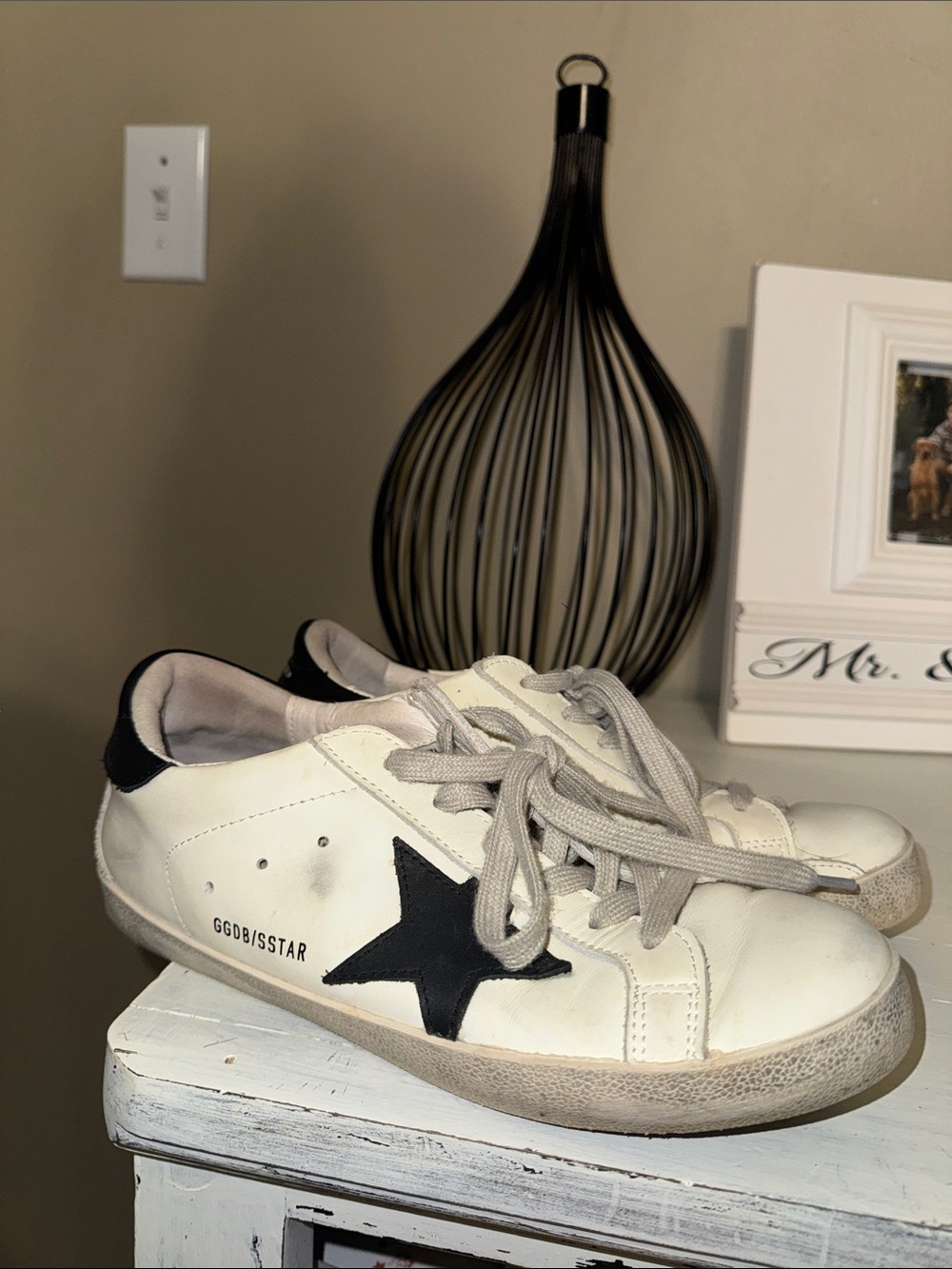 Women’s White Leather Sneakers with Black Star